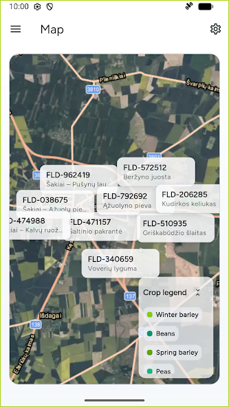 Farmnidium mobilus laukų žemėlapis su laukų pavadinimais ir kultūrų legenda